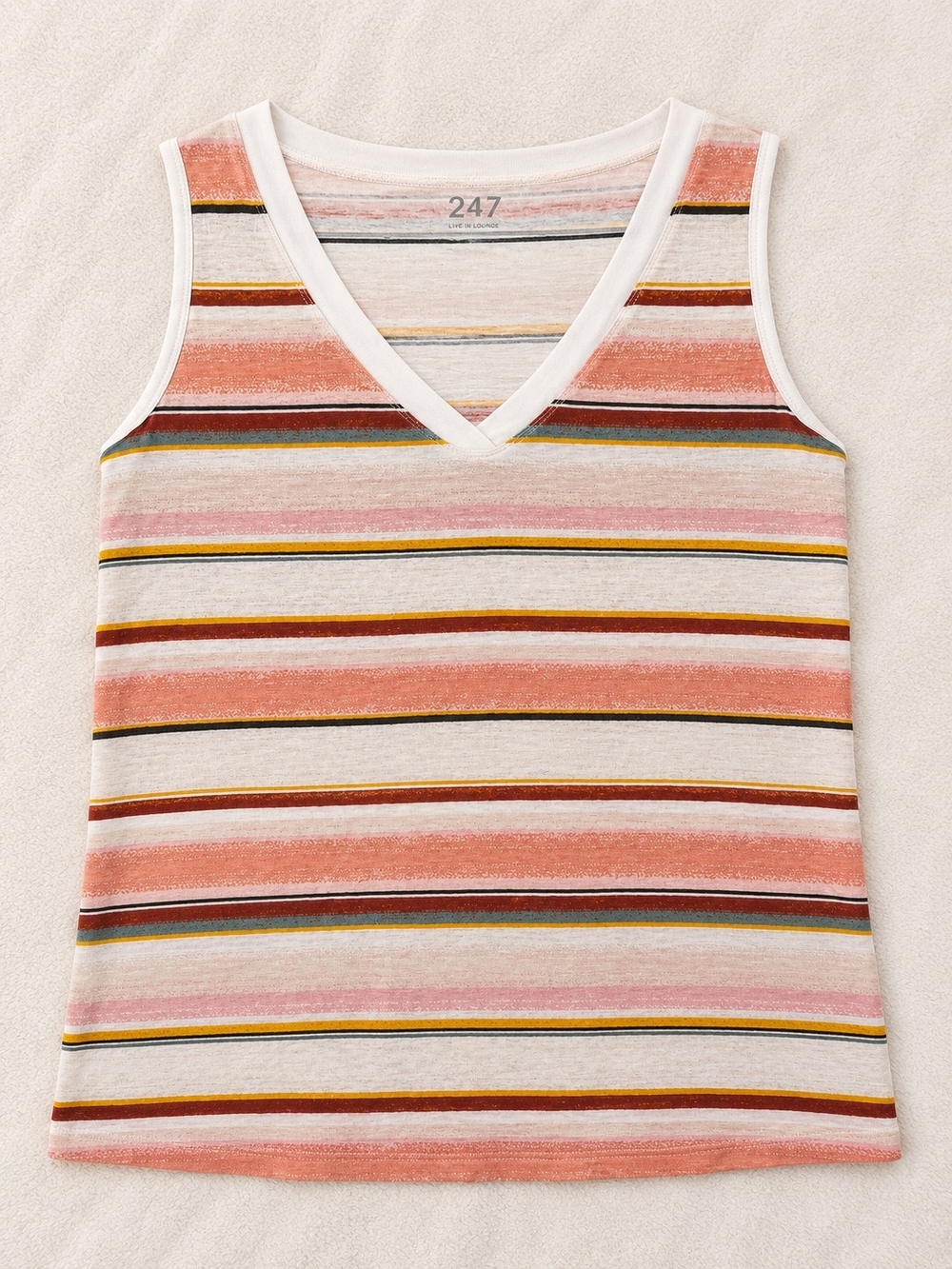 Maurices Peach and Cream Striped V-Neck Tank
